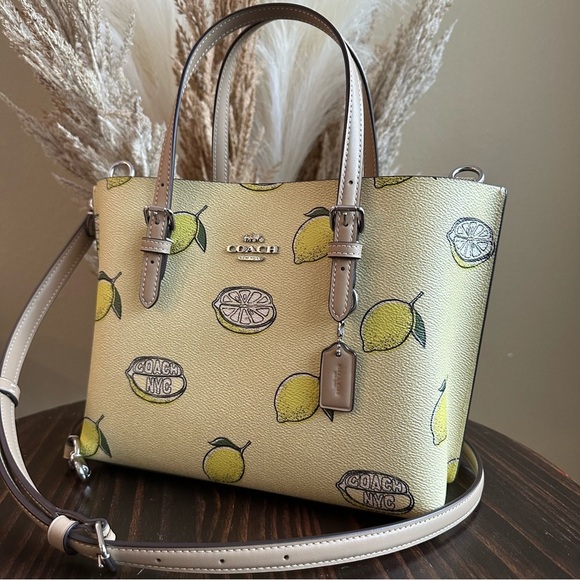 Coach Mollie Tote Bag 25 With Lemon Print Tote in Yellow and Tan - Picture 2 of 14